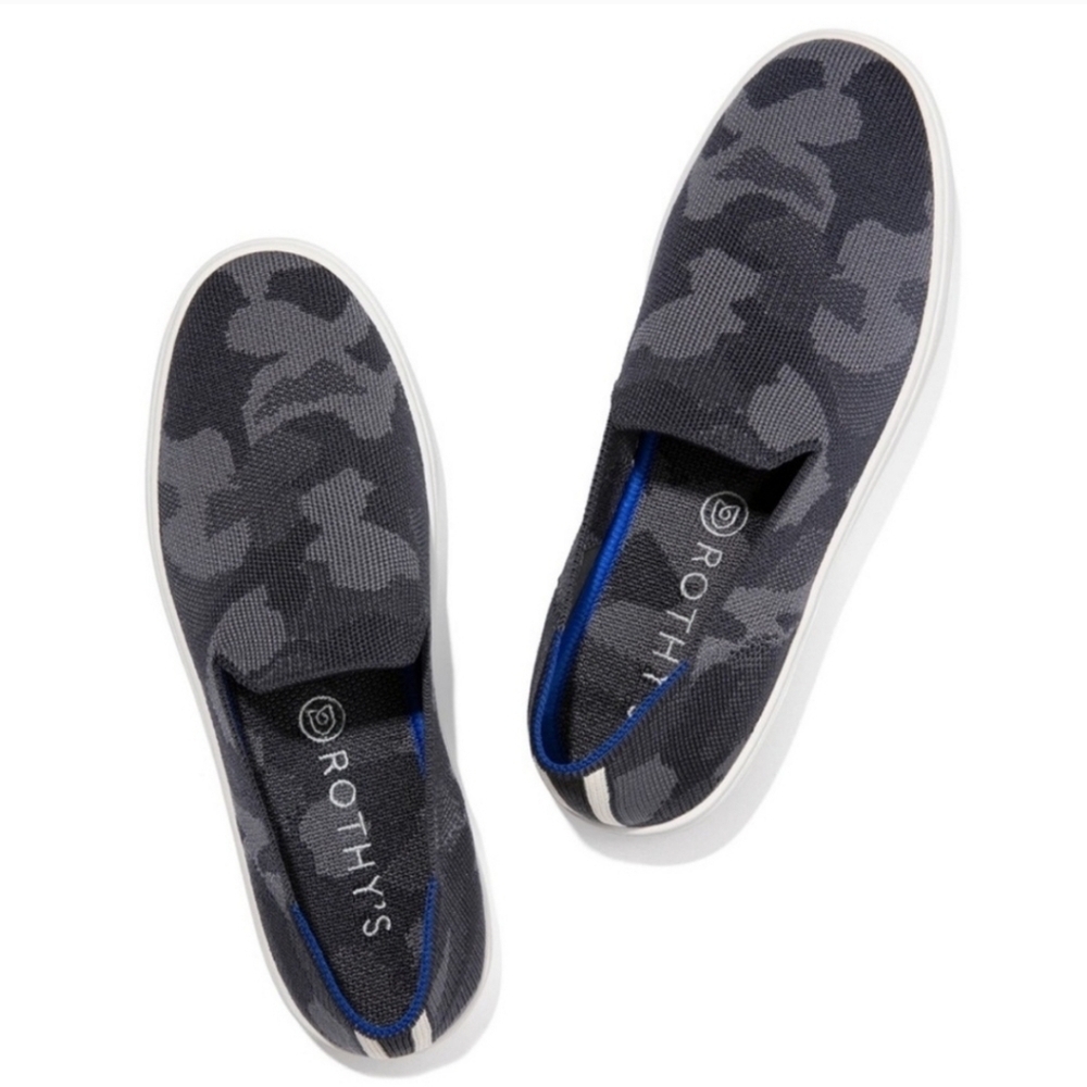 VGUC Rothy’s The Original Slip On Camo Sneakers Women’s Size 9 Gray Black Comfy